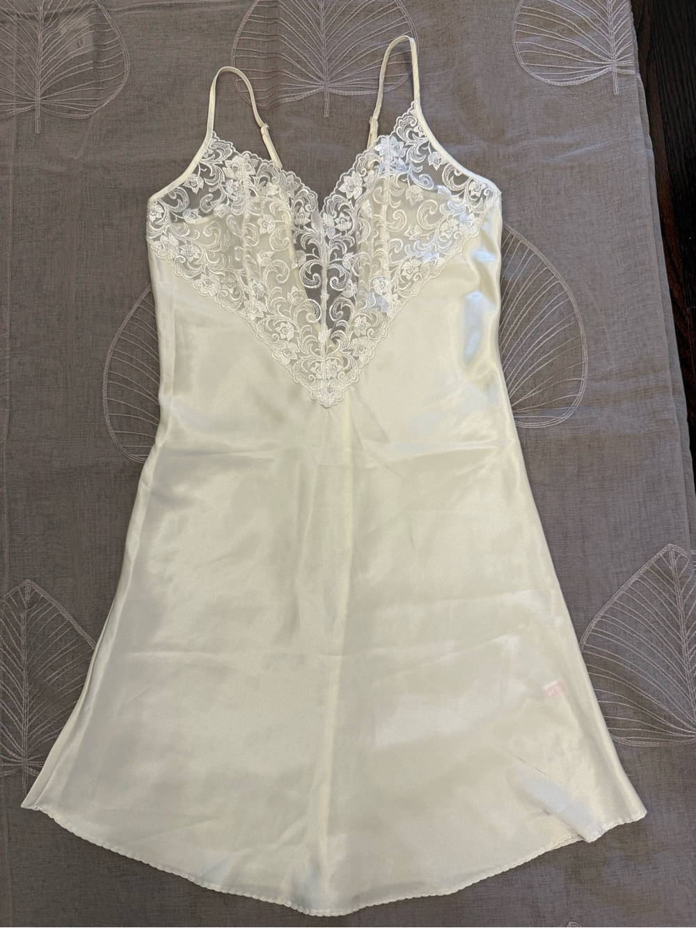 Satin Lace-Trim Slip Chemise in Ivory
